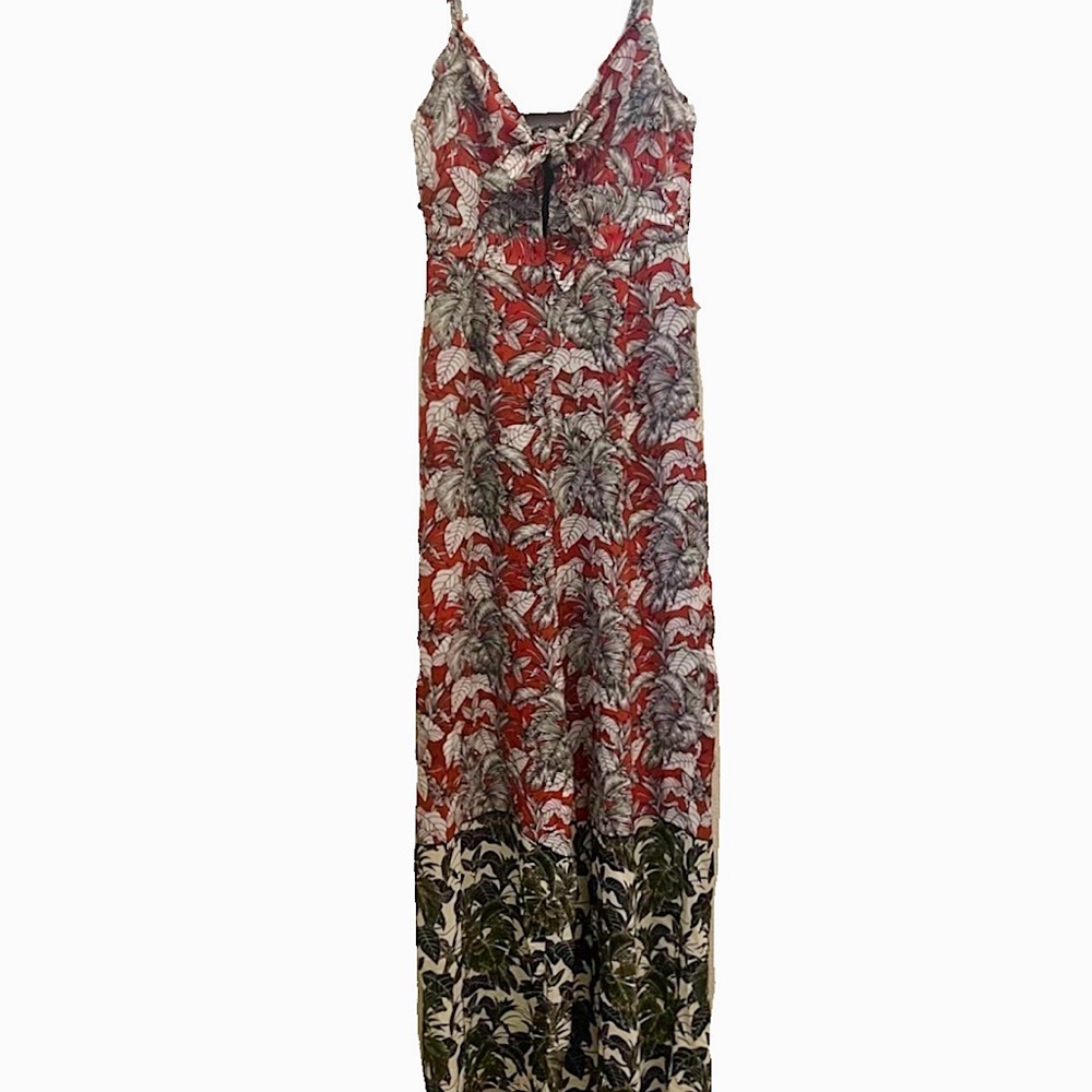 A’GACI A. Peach Floral Tie Front Jumper • Orange w/ Black • NWT